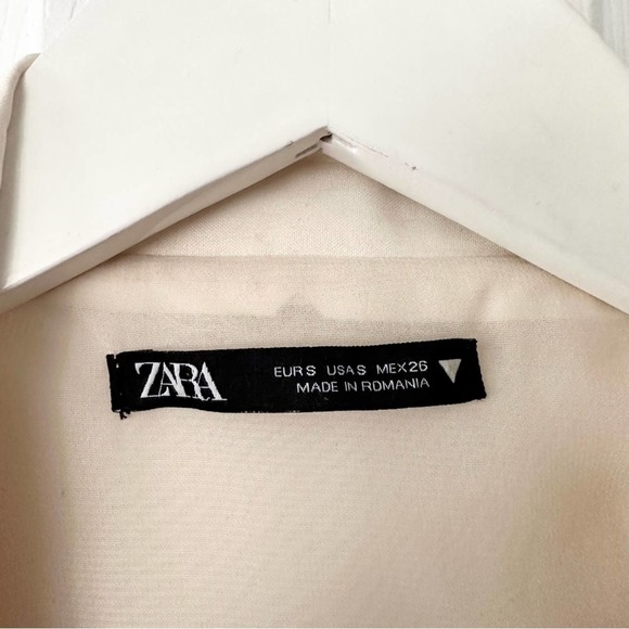 Zara Cream Beige Satin Effect True Wrap Long Sleeve Blazer Mini Dress Small - Picture 4 of 16